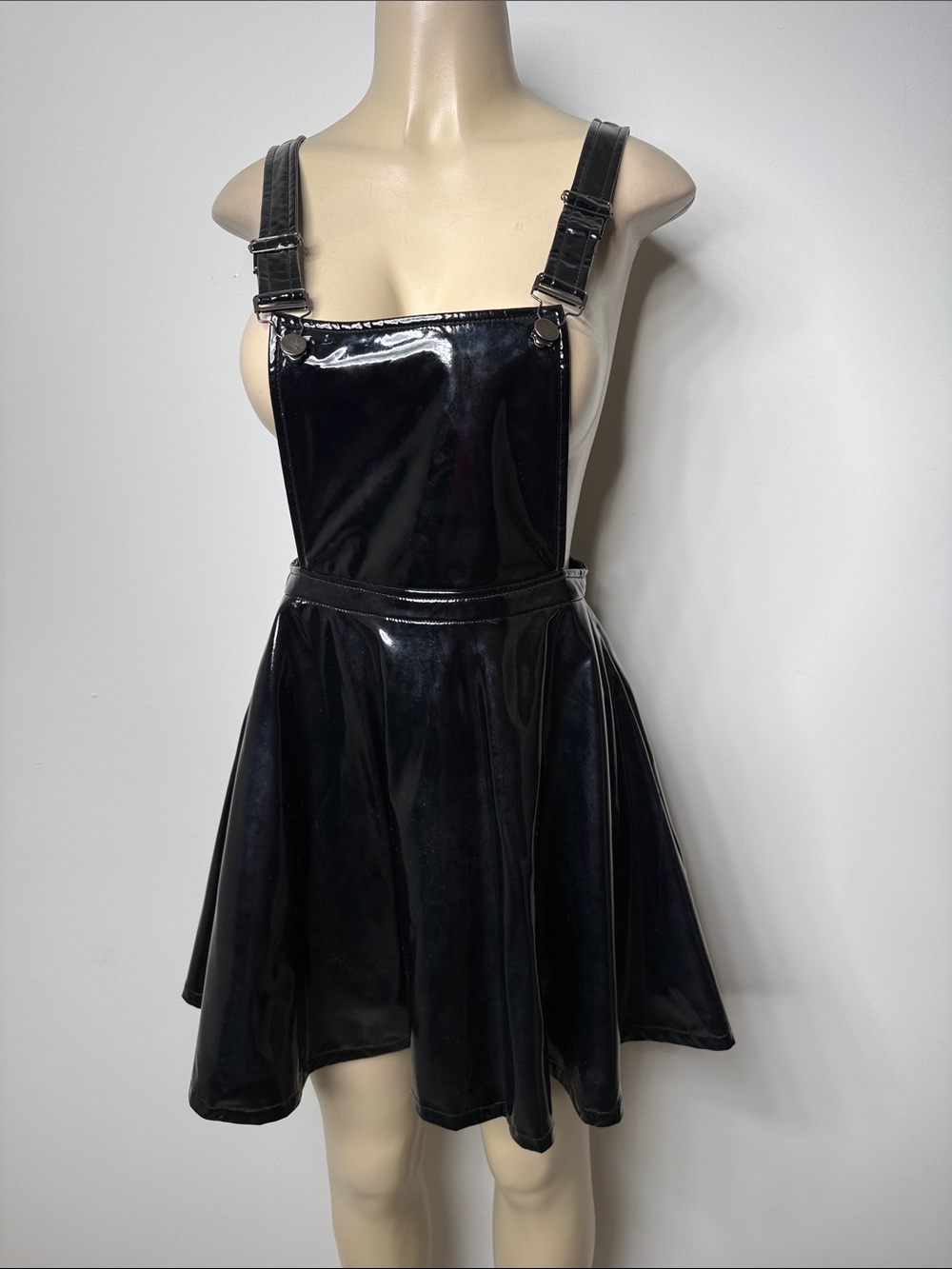 Hot Topic Black Patent Faux Leather Pinafore Dress - Picture 1 of 8